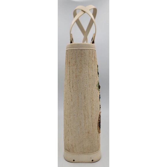 1960s Tote Bag Colins Jeweled Floral Beaded Design Button Closure Wood Bottom - Picture 6 of 16